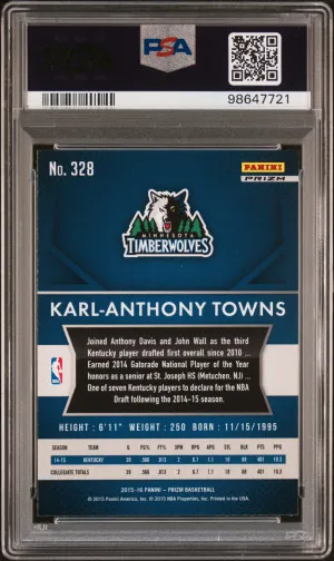 2015 Panini Prizm Karl-Anthony Towns Silver Prizm back