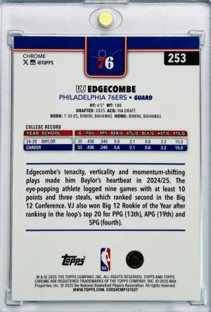 2025 Topps Chrome VJ Edgecombe Red, White & Blue Refractor RC back