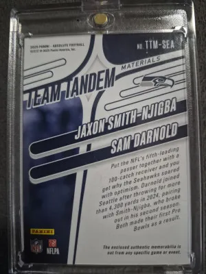 2025 Team Tandem Jaxon Smith Njigba & Sam Darnold 2 Patch 27/99 back