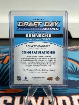 2025-26 SP Game Used Beckett Sennecke Draft Day Marks /35 back