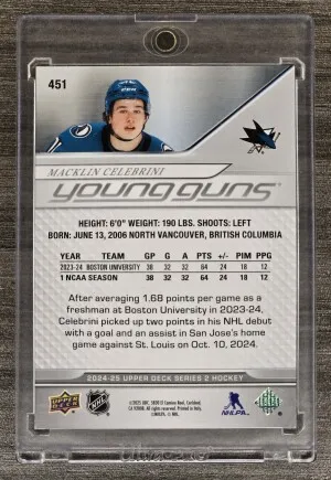2024-25 UPPER DECK SERIES 2 #451 MACKLIN CELEBRINI YOUNG GUNS ROOKIE RC back
