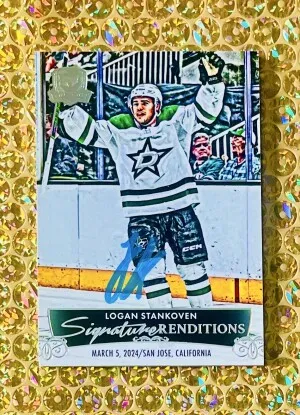 2024-25 UD The Cup #SR-LS Logan Stankoven Signature Renditions RC Blue Ink front