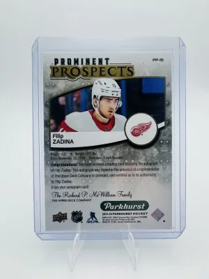 Upper Deck Parkhurst Filip Zadina Autograph PP-15 Red Wings back