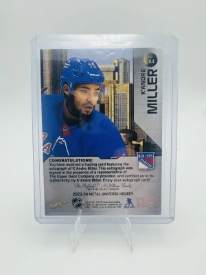 Upper Deck Skybox Metal Universe K'Andre Miller EE-23 Autograph Rangers back
