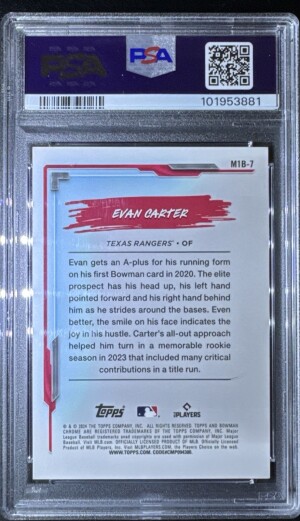 2024 Bowman Chrome Evan Carter My 1st Bowman Orange Refractor/25 PSA 10 back