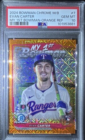 2024 Bowman Chrome Evan Carter My 1st Bowman Orange Refractor/25 PSA 10 front