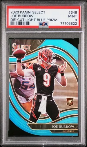 2020 Panini Select Joe Burrow Die-Cut Light Blue Prizm front