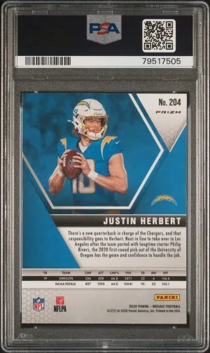2020 Panini Mosaic Justin Herbert Green Mosaic back