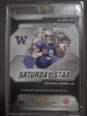 2024 Saturday Star Michael Penix Jr Rookie Auto 130/149 back