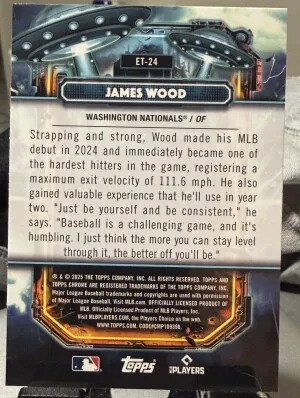 2025 Topps Cosmic Chrome - Extraterrestrial Talent James Wood #ET-24 (RC) Refractor back