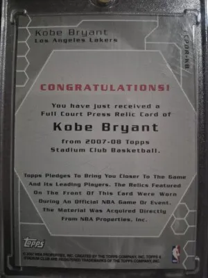 2007 Topps SC Full Court Press Kobe Bryant Dual 2 Color Game Worn Jersey /199! back