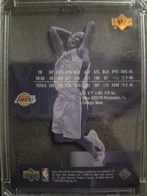 2000-01 Upper Deck Slam #27 Kobe Bryant Los Angeles Lakers NBA HOF Mamba back