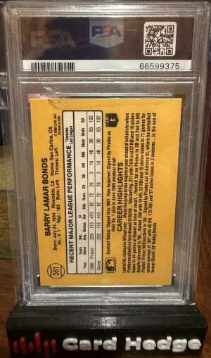 1987 Donruss Barry Bonds #361 PSA 9 back