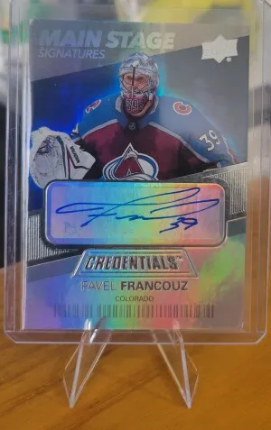 2021-22 UD Credentials Main Stage Signatures Pavel Francouz #BTS-PF (AUTO) front