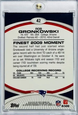 2010 Topps Finest Rob Gronkowski Rookie #42 back
