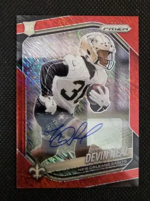 2025 Panini Prizm #393 Devin Neal FOTL Red Shimmer Auto 33/35 (RC) front