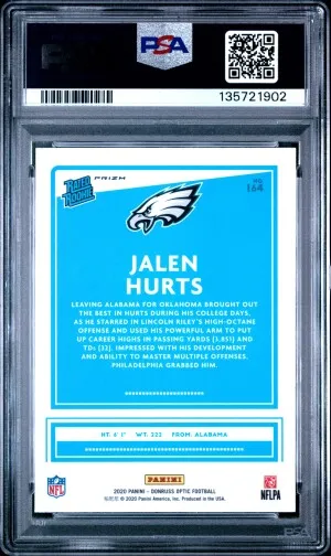 2020 Panini Donruss Optic Jalen Hurts #164 Holo PSA 10 back