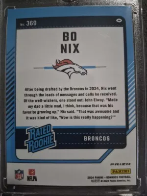 2024 Panini Donruss Rated Rookie Bo Nix Optic Preview Red Pandora back