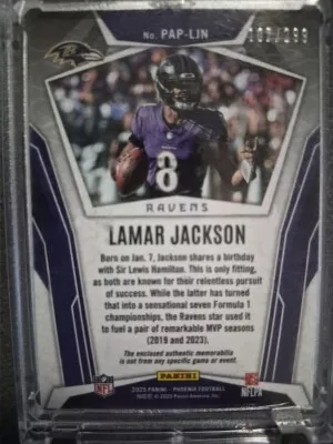 2025 Panini Phoenix Football Lamar Jackson Pandora Patch 107/299 back