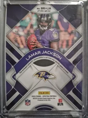 2023 Panini Spectra Astral Prizm Brilliance Lamar Jackson Patch 08/40 back