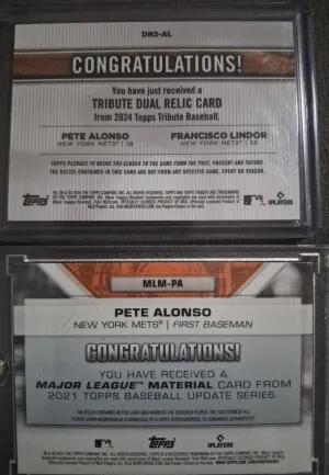 Pete Alonso 2 Card RELIC Lot back