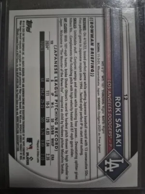 2025 Bowman Roki Sasaki Chrome Green Mojo Refractor 99/99 back