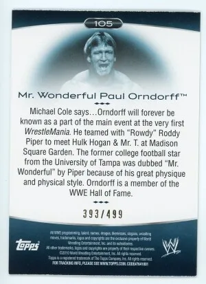 2010 Topps Platinum WWE #105 "Mr. Wonderful" Paul Orndorff Green 393/499 back