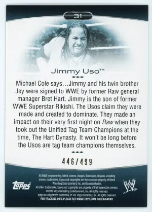 2010 Topps Platinum WWE #31 Jimmy Uso Rookie Green 446/499 back