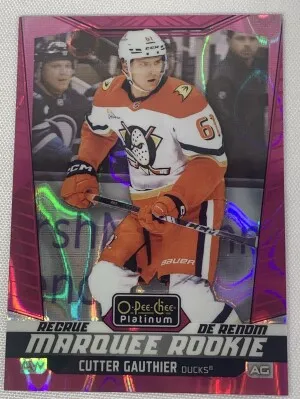 2024-25 OPC Platinum Marquee Rookie Cutter Gauthier Pink Magma front