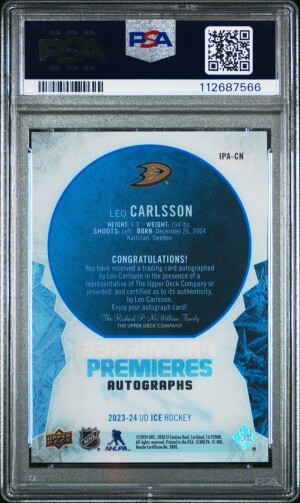 2023 Upper Deck Ice Ice Premieres Autographs Leo Carlsson back