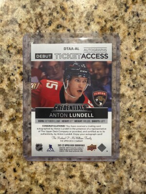 2021 Credentials Anton Lundell Debut Ticket Access Auto /199 2x Cups back