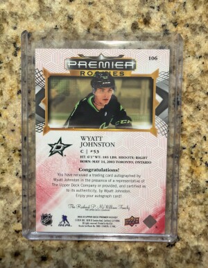 2022 Upper Deck Premier Wyatt Johnston Rookie Auto back