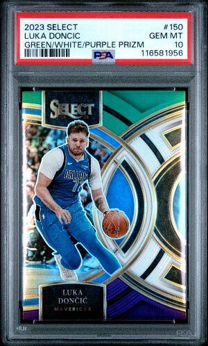 2023 Panini Select Luka Doncic Green/White/Purple Prizm front