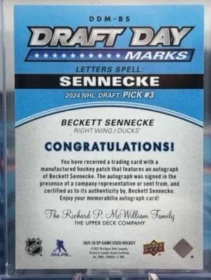 Beckett Sennecke Draft Day Marks /35 back
