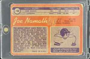 1970 Topps Joe Namath #150 back