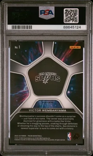2023 Panini Prizm Deep Space VICTOR WEMBANYAMA Silver Prizm ROOKIE PSA 10 back