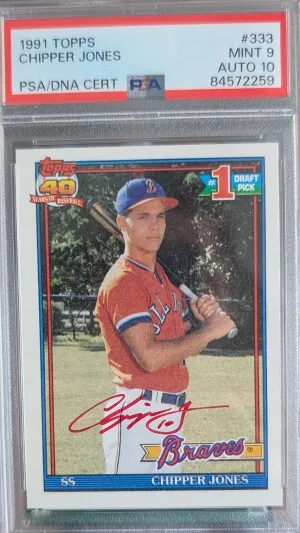 1991 Topps Chipper Jones PSA 9 Auto 10 Rookie front
