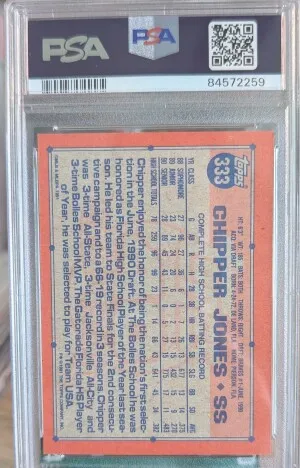 1991 Topps Chipper Jones PSA 9 Auto 10 Rookie back