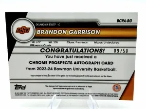 2024 Bowman Chrome U BRANDON GARRISON 1st Bowman GOLD Lava AUTO /50 back