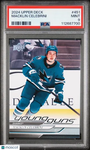 2024-25 Upper Deck Macklin Celebrini #451 Young Guns Rookie PSA 9 front