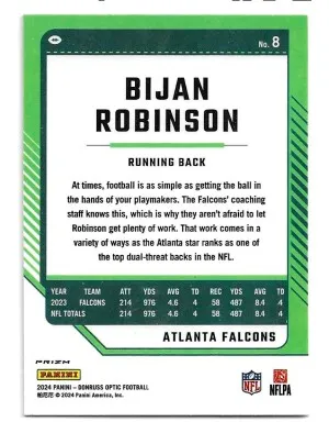 2024 Donruss Optic Holo #8 Bijan Robinson - Atlanta Falcons back