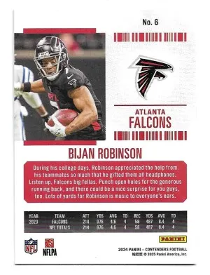 2024 Panini Contenders #6 Bijan Robinson - Atlanta Falcons back