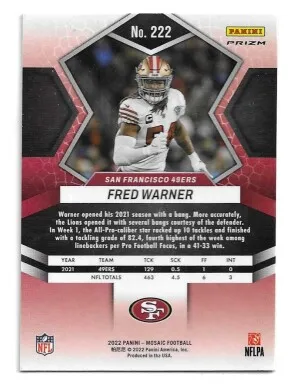 2022 Panini Mosaic Mosaic Green #222 Fred Warner - San Francisco 49ers back