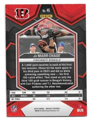 2024 Panini Mosaic #45 Ja'Marr Chase - Cincinnati Bengals back