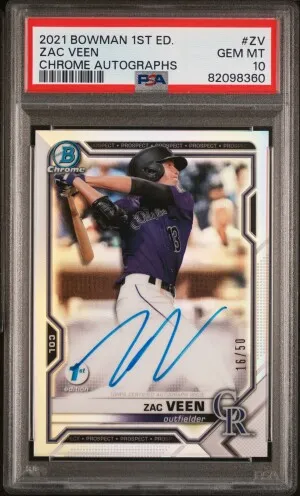 2021 Bowman 1St Edition Chrome Autographs Zac Veen Chrome Autographs front