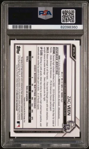2021 Bowman 1St Edition Chrome Autographs Zac Veen Chrome Autographs back