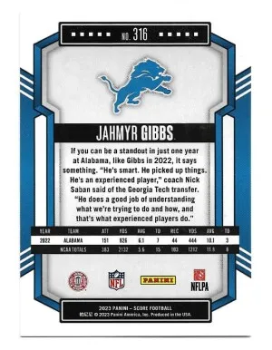 2023 Score #316 Jahmyr Gibbs (RC) - Detroit Lions back
