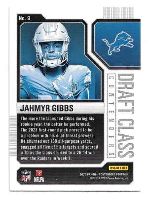 2023 Panini Contenders Draft Class Contenders #9 Jahmyr Gibbs (RC) - Detroit Lions back