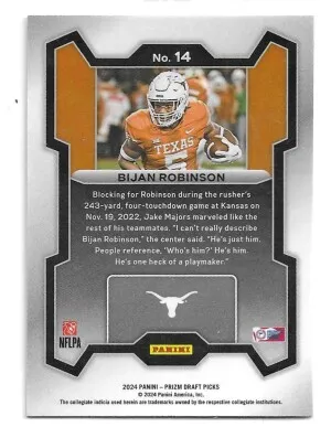 2024 Panini Prizm Draft Picks #14 Bijan Robinson - Atlanta Falcons back