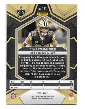 2024 Panini Mosaic Silver #161 Tyrann Mathieu - New Orleans Saints back